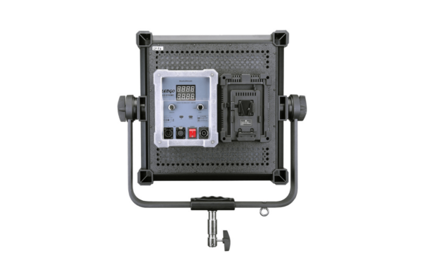 Ledgo LG-S150MC ledipaneeli näkyy takaa, ja siinä on säätönupit, digitaalinen näyttö, virransyöttöportit, tuuletusreiät ja kiinnike.