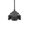 DJI Ronin 4D Flex, musta, pyöreä elektroninen laite, jossa on sivupainikkeet, valitsimet, keskimmäinen nuppi ja ylöspäin ulottuva kaapeli, näkyy valkoista taustaa vasten.