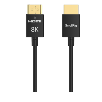 Kuvassa on kaksi mustaa SmallRig 5086 8K HDMI -datakaapelia (A-A, 100 cm), joissa on kultaliittimet; toisessa liittimessä on merkintä "HDMI 8K" ja toisessa SmallRig-logo valkoisella pohjalla.