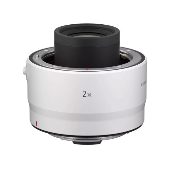Canon RF 400mm f/2.8 L IS USM (Kopio) -objektiivi, joka on suunniteltu pidennettyä polttoväliä varten ja jossa on musta sisäpiippu, on esillä valkoista taustaa vasten.